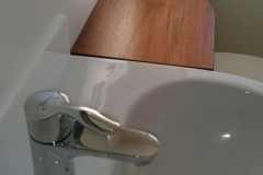 Acrylic backsplash and custom Andiroba shelf